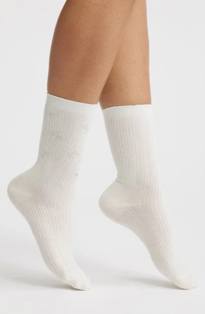 High Heel Jungle Sweeney Crystal Mini Bow Crew Socks In White