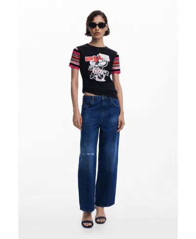 Desigual Minnie Mouse Stripe Sleeve Graphic T-shirt