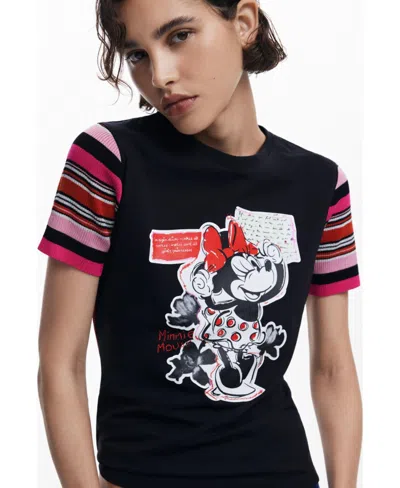 Desigual Minnie Mouse Stripe Sleeve Graphic T-shirt