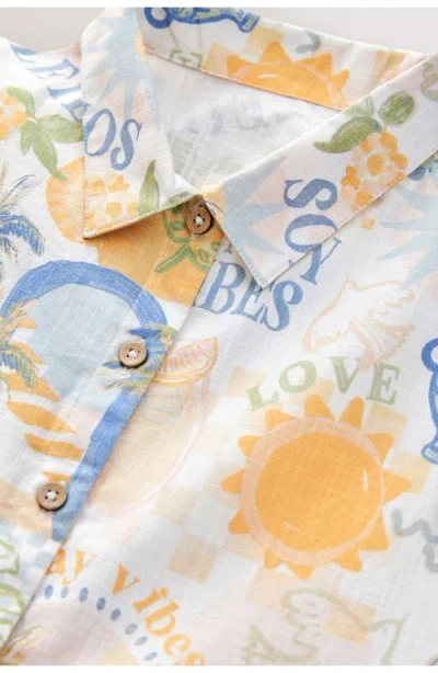 Next Kids' Sunny Vibes Short Sleeve Cotton Button-up Shirt & Pull-on Shorts Set In White