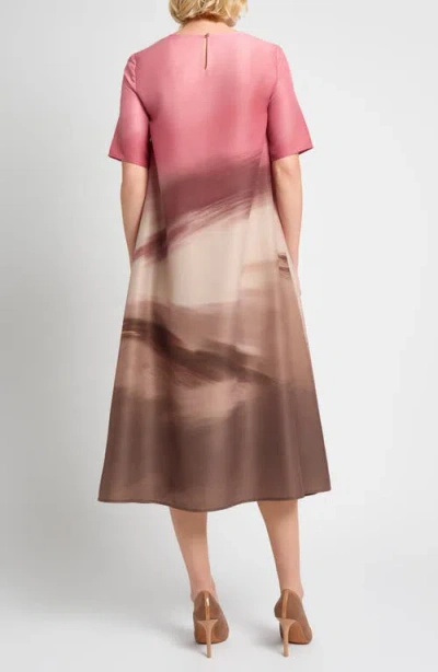 Misook Shantung Landscape Midi Dress In Pink