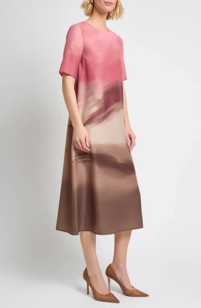 Misook Shantung Landscape Midi Dress In Pink