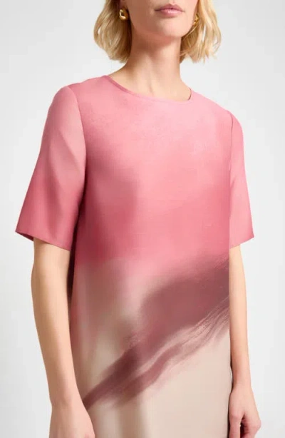 Misook Shantung Landscape Midi Dress In Pink