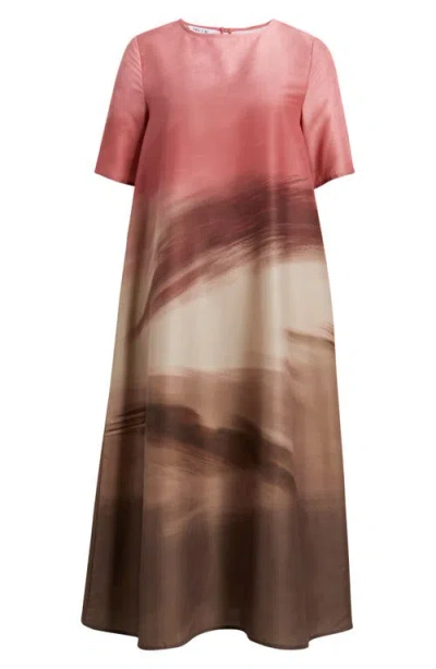 Misook Shantung Landscape Midi Dress In Pink