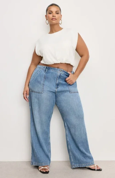 Good American Lite Drawstring Jeans In Blue
