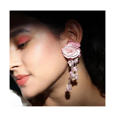 Sohi Maxi-floral Drop Earrings In Pink