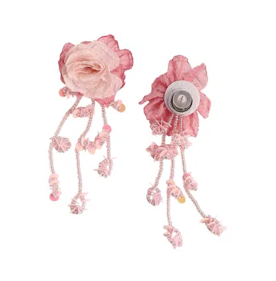 Sohi Maxi-floral Drop Earrings In Pink