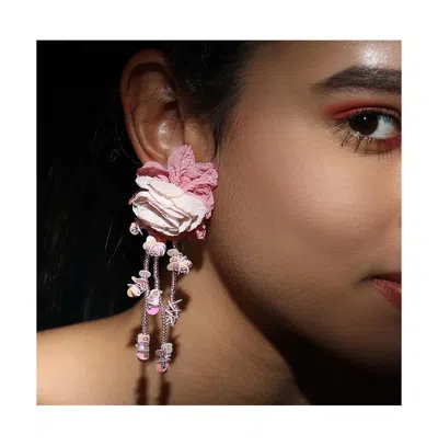 Sohi Maxi-floral Drop Earrings In Pink