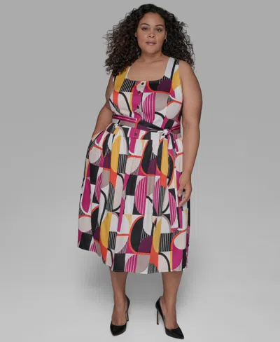 Karl Lagerfeld Plus Size Flower-print Wide-leg Pants In Multi