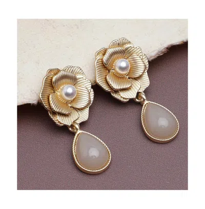 Sohi Floral Drop Earrings In Gold