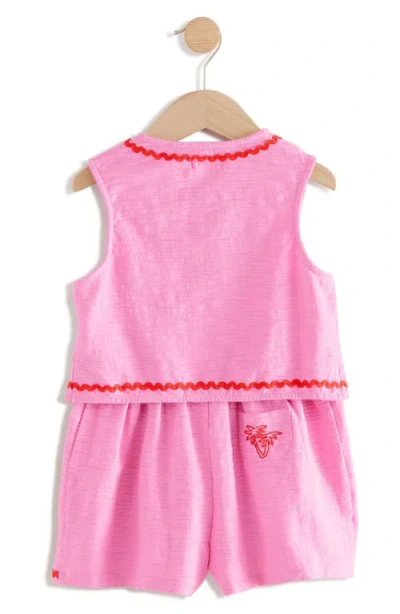Next Kids' Embroidered Stretch Cotton Vest & Shorts Set In Pink