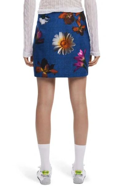 Desigual Floral Print Denim Miniskirt In Blue