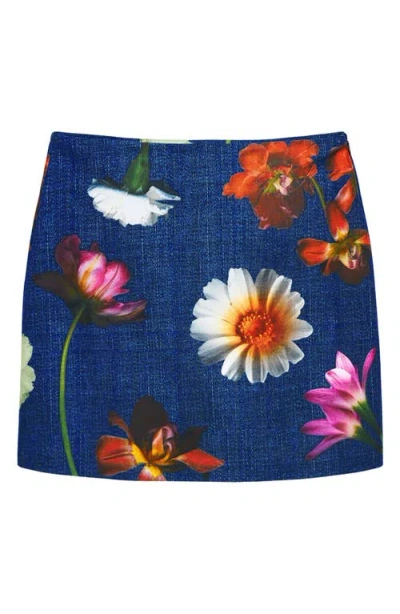 Desigual Floral Print Denim Miniskirt In Blue