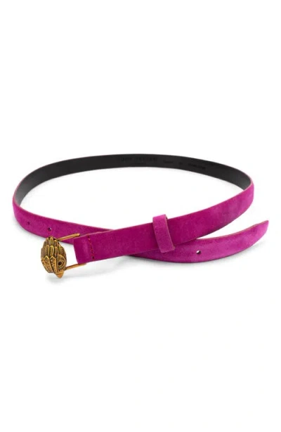 Kurt Geiger London Eagle Buckle Suede Belt In Pink
