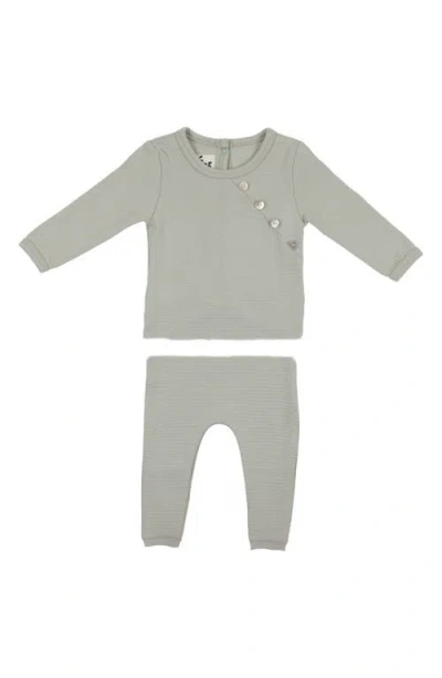 Maniere Manière Kids' Waffle Knit Cotton Blend Fitted Two-piece Pajamas In Green