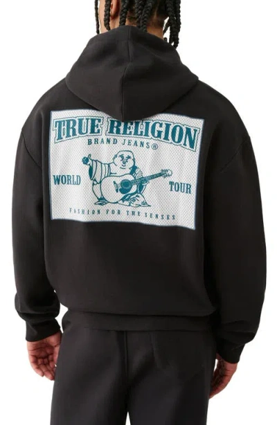 True Religion Oversize Mesh World Tour Hoodie In Black