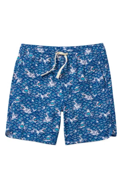 Fair Harbor Kids' Anchor Print Water Repellent Swim Trunks In Blue