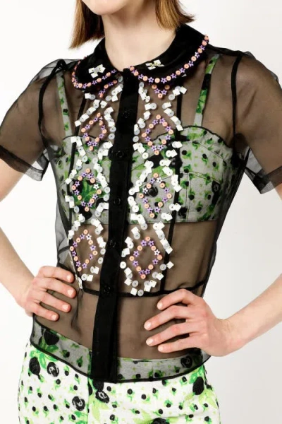 Anna Sui Twinkle Beaded Organza Blouse In Multi