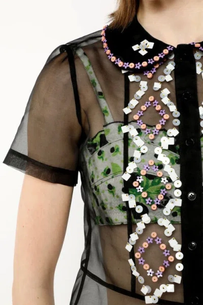 Anna Sui Twinkle Beaded Organza Blouse In Multi