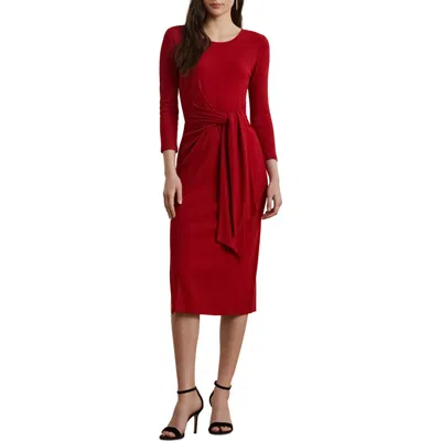 Ralph Lauren Tie-front Cotton-blend Crewneck Dress In Red