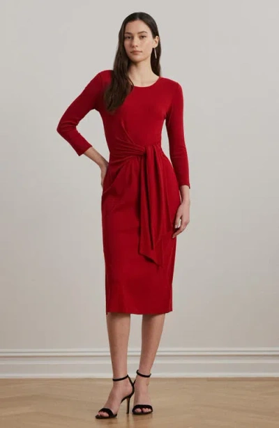 Ralph Lauren Tie-front Cotton-blend Crewneck Dress In Red