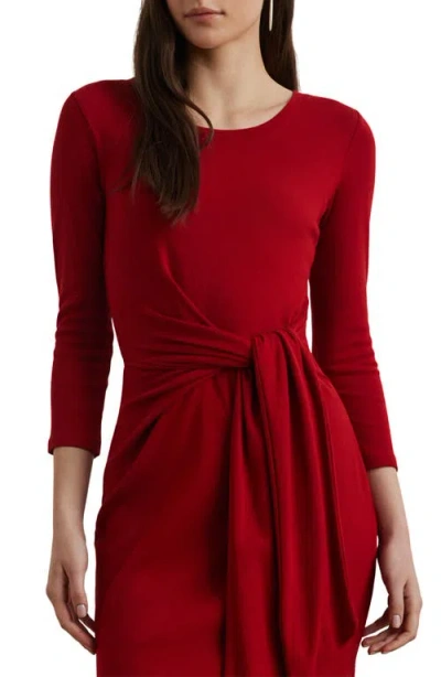 Ralph Lauren Tie-front Cotton-blend Crewneck Dress In Red