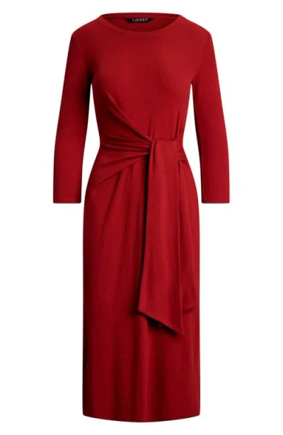 Ralph Lauren Tie-front Cotton-blend Crewneck Dress In Red