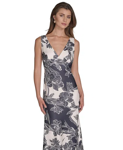 Halston Women's V-neck Sleeveless Satin Gown In Black