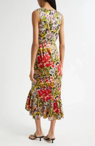 Cinq À Sept Canyon Bloom Elvira Ruffle Sleeveless Silk Midi Dress In Multi