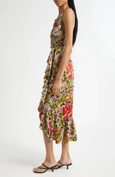 Cinq À Sept Canyon Bloom Elvira Ruffle Sleeveless Silk Midi Dress In Multi