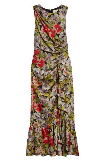 Cinq À Sept Canyon Bloom Elvira Ruffle Sleeveless Silk Midi Dress In Multi
