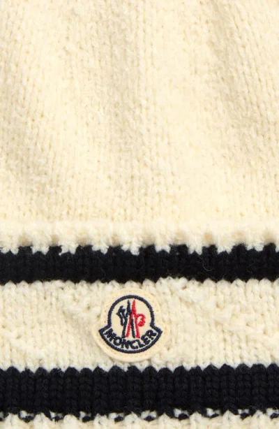 Moncler Logo Stripe Cuff Virgin Wool Blend Beanie In Neutral