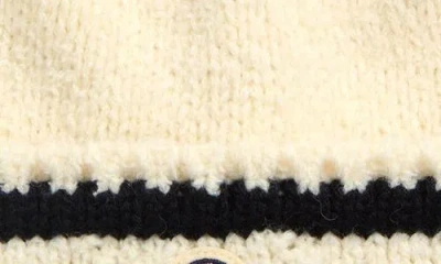 Moncler Logo Stripe Cuff Virgin Wool Blend Beanie In Neutral