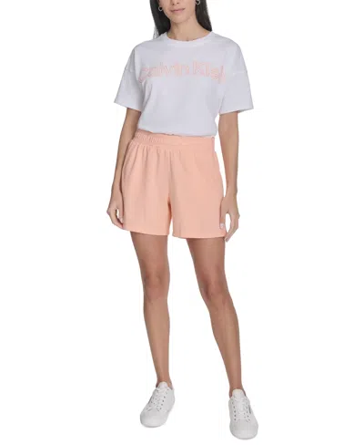 Calvin Klein Performance Women's French Terry Smocked-waist Shorts In Pink