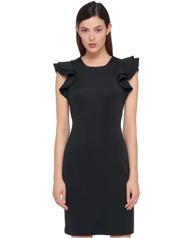 Tommy Hilfiger Flutter Sleeve Sheath Dress In Black
