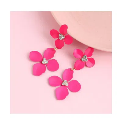 Sohi Maxi Floral Drop Earrings In Pink