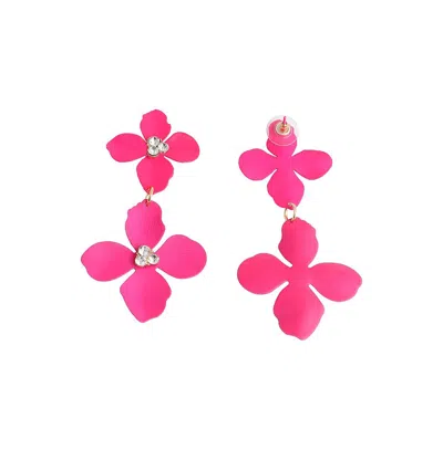 Sohi Maxi Floral Drop Earrings In Pink