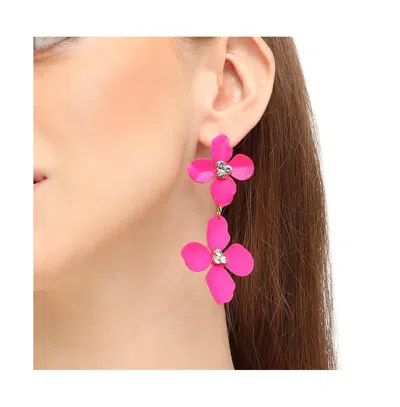 Sohi Maxi Floral Drop Earrings In Pink