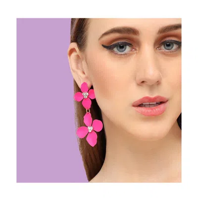 Sohi Maxi Floral Drop Earrings In Pink