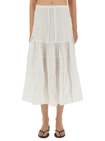 Paloma Wool Long Etoile Stripe Tiered Cotton Maxi Skirt In White