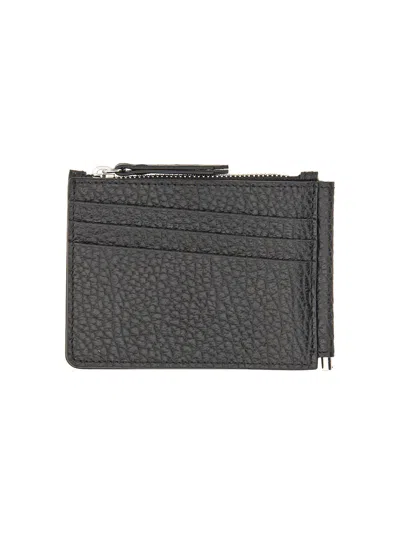 Maison Margiela Textured Black Leather Card Holder With Logo In Black