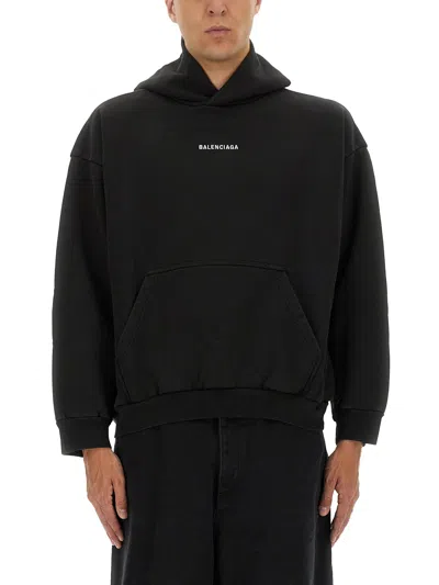 Balenciaga Relaxed-fit Cotton Hooded Sweatshirt With Design In Black