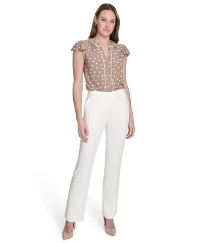 Tommy Hilfiger Women's Dot-print Split-neck Flutter-sleeve Top In Neutral