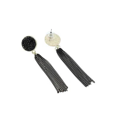 Sohi Circular-tassel Drop Earrings In Black