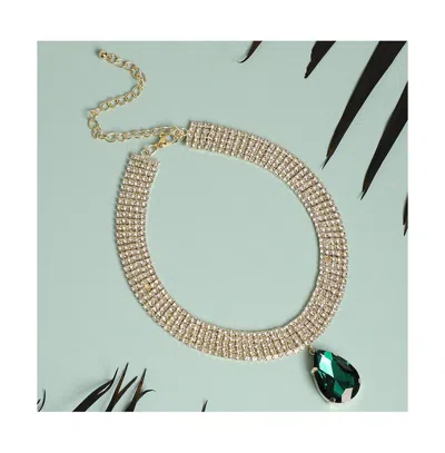 Sohi Teardrop Stone Statement Necklace In Gold