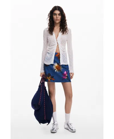 Desigual Floral Print Denim Miniskirt