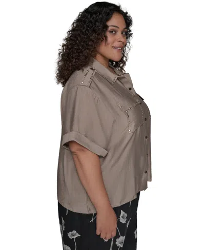 Karl Lagerfeld Stud-embellished Button-front Shirt In Gray