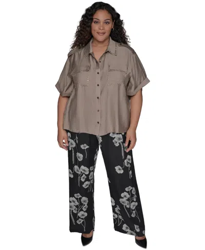 Karl Lagerfeld Stud-embellished Button-front Shirt In Gray