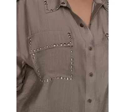 Karl Lagerfeld Stud-embellished Button-front Shirt In Gray