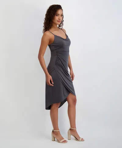 Siena Women's Sleeveless Cowlneck Bodycon Ruched Dress In Gray